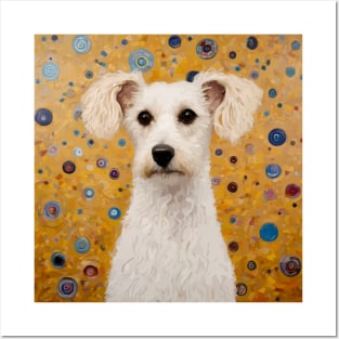 Gustav Klimt Style White Dog with Geometric Background Posters and Art